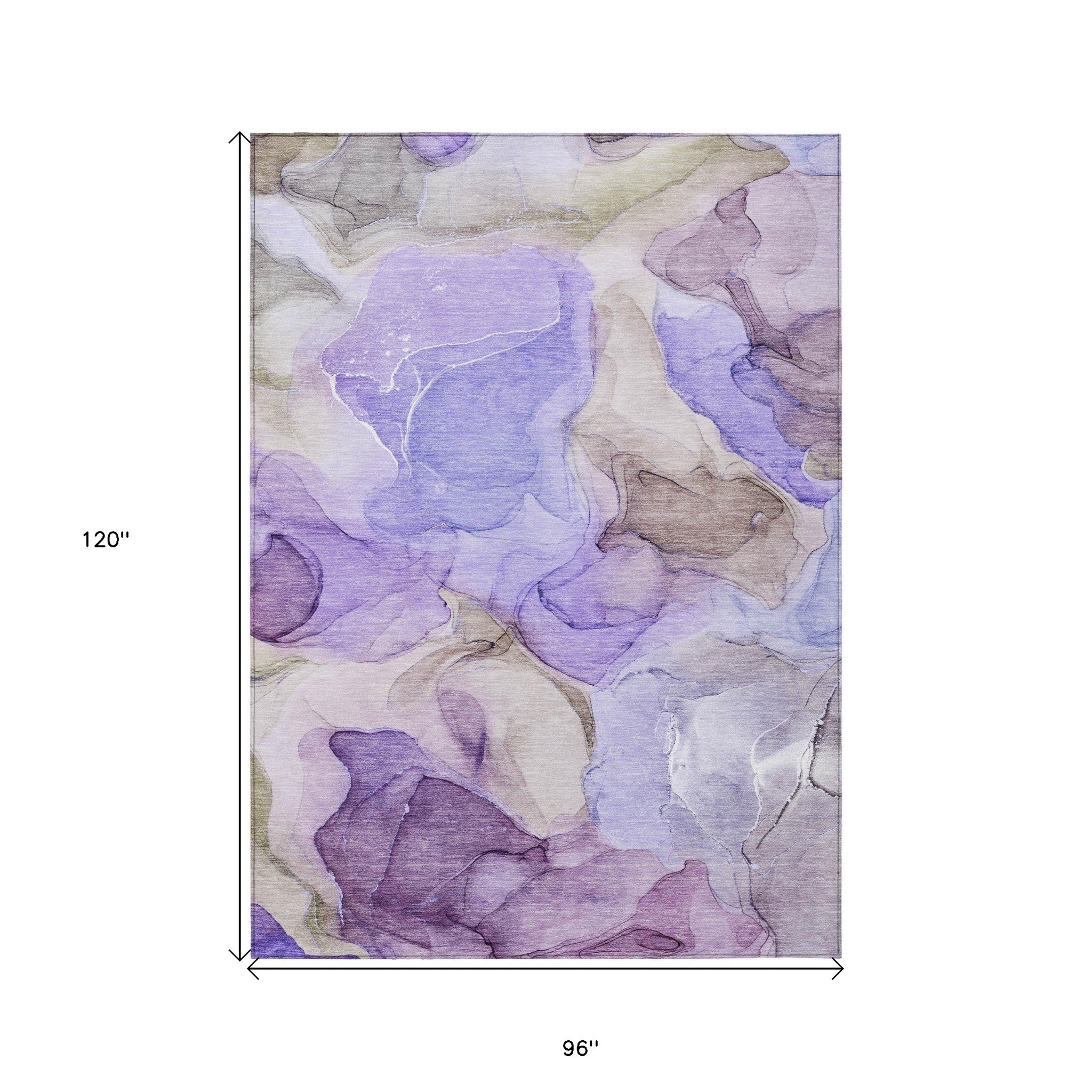 8' X 10' Gray and Purple Abstract Washable Non Skid Indoor Outdoor Area Rug