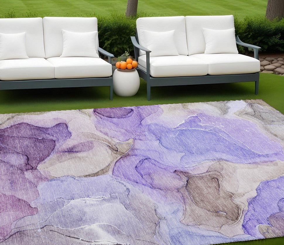 8' X 10' Gray and Purple Abstract Washable Non Skid Indoor Outdoor Area Rug