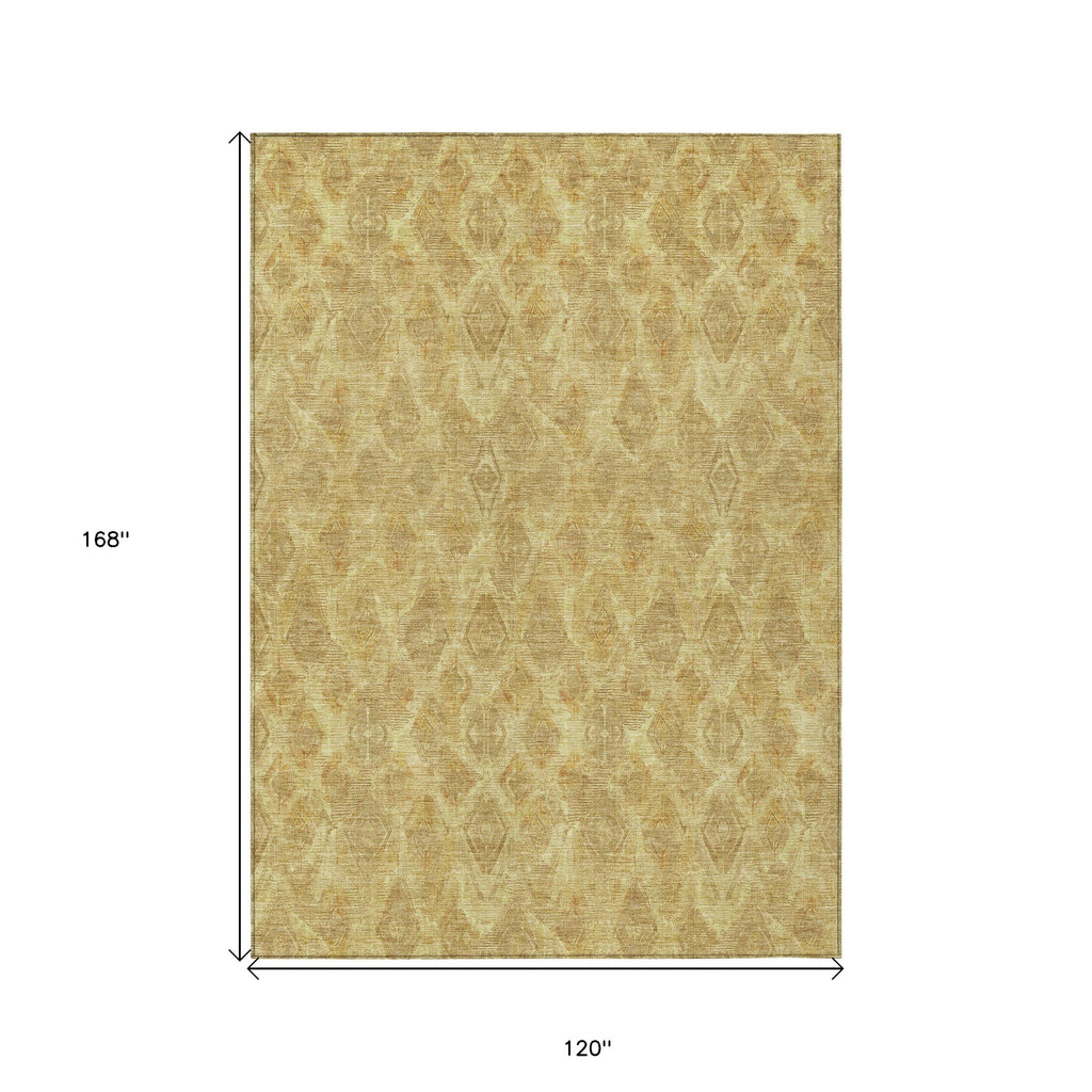 10' X 14' Gold Taupe And Beige Geometric Washable Indoor Outdoor Area Rug