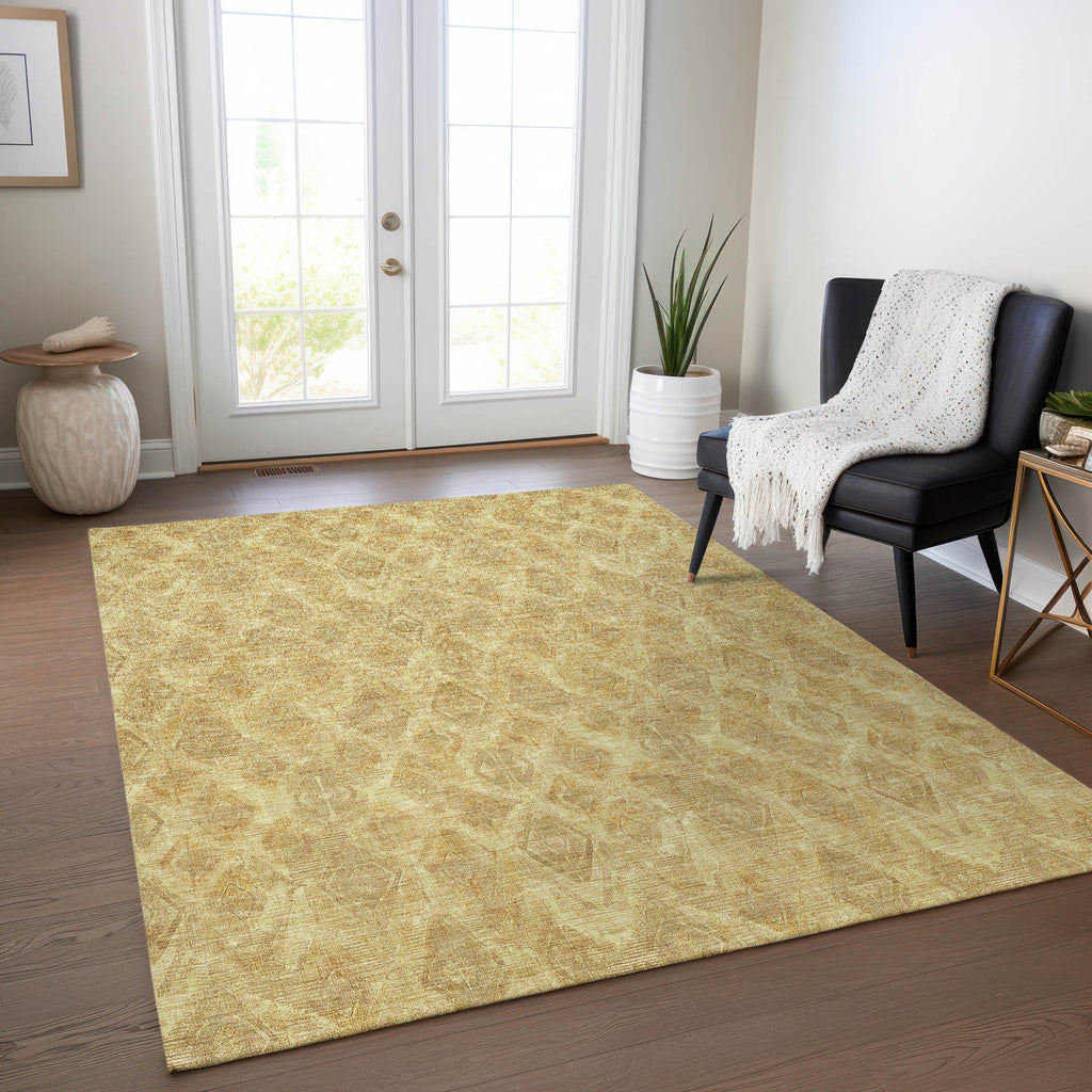 10' X 14' Gold Taupe And Beige Geometric Washable Indoor Outdoor Area Rug