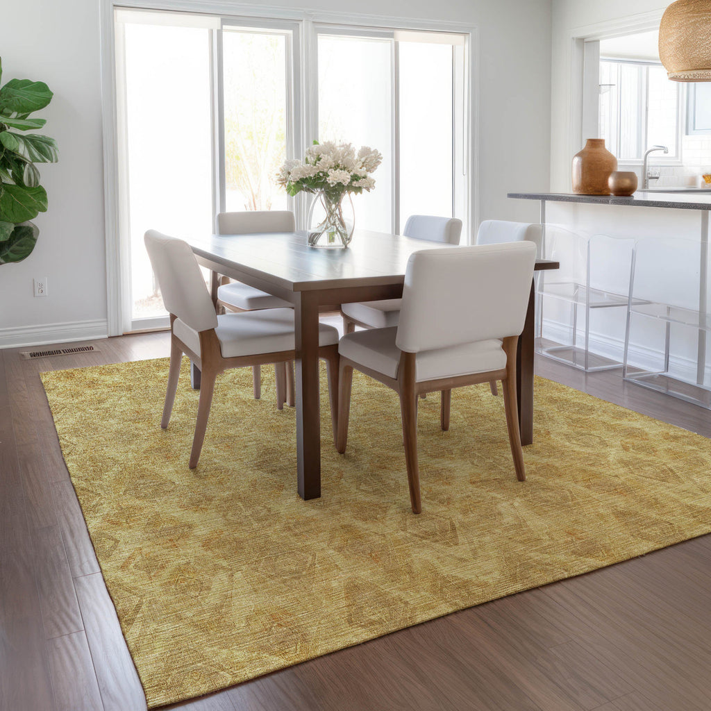 10' X 14' Gold Taupe And Beige Geometric Washable Indoor Outdoor Area Rug