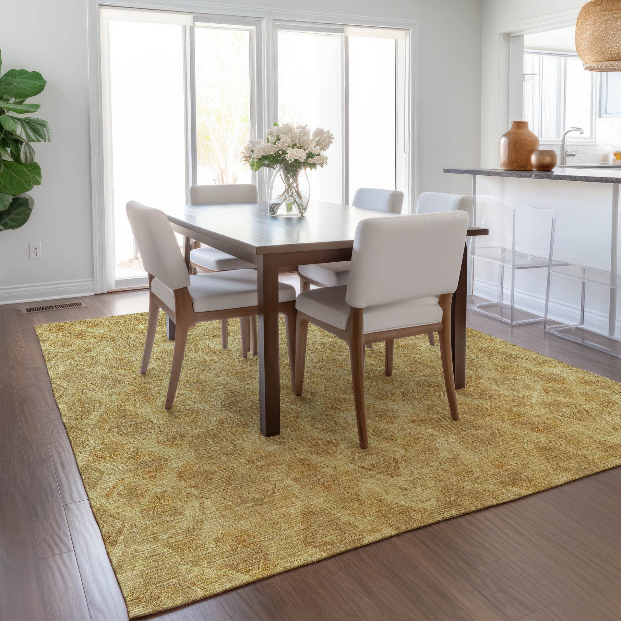 10' X 14' Gold Taupe And Beige Geometric Washable Indoor Outdoor Area Rug
