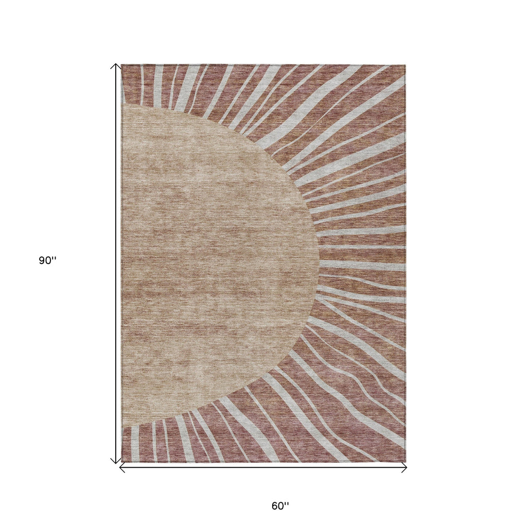 5' X 8' Orange Copper And Terra Cotta Abstract Washable Indoor Outdoor Area Rug