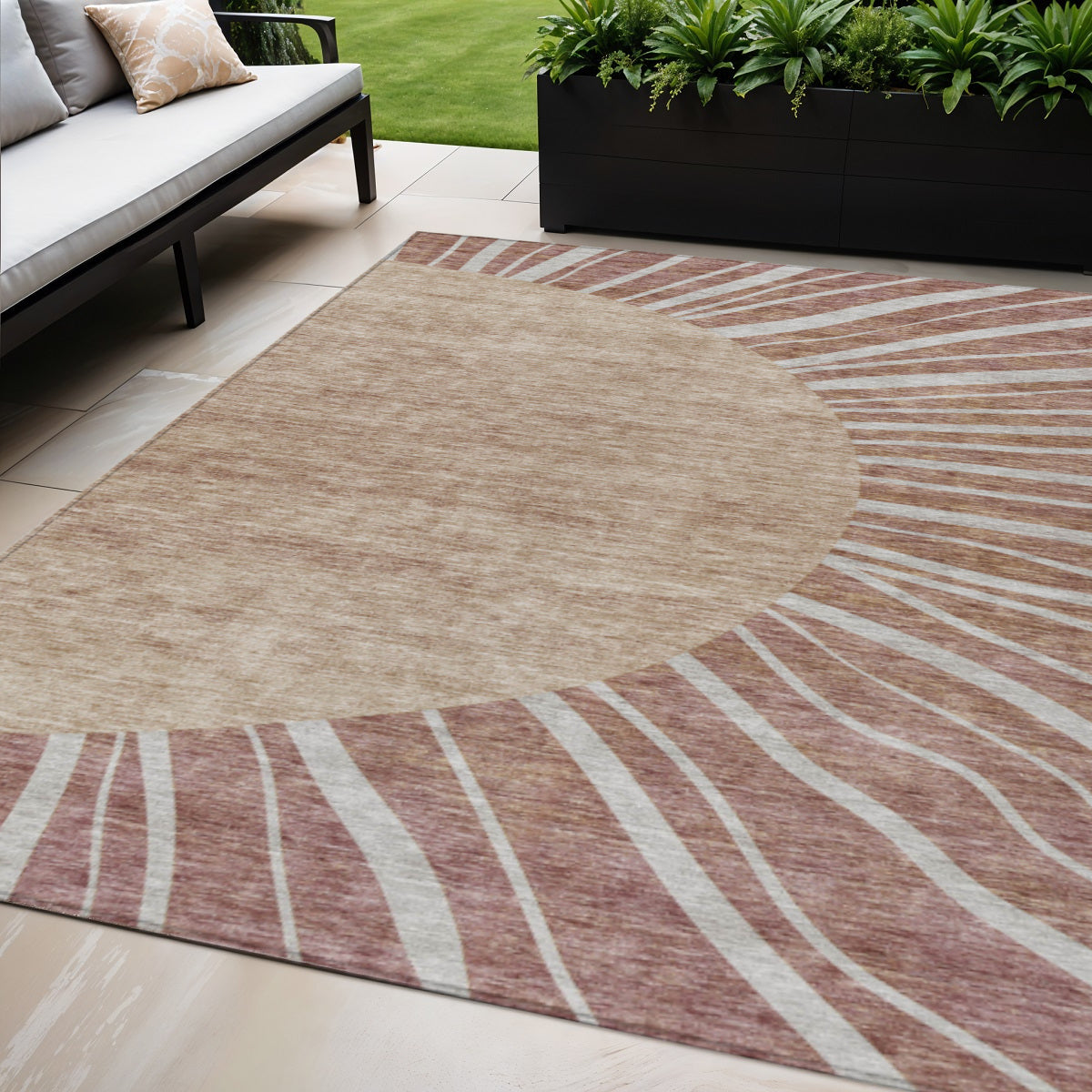 5' X 8' Orange Copper And Terra Cotta Abstract Washable Indoor Outdoor Area Rug