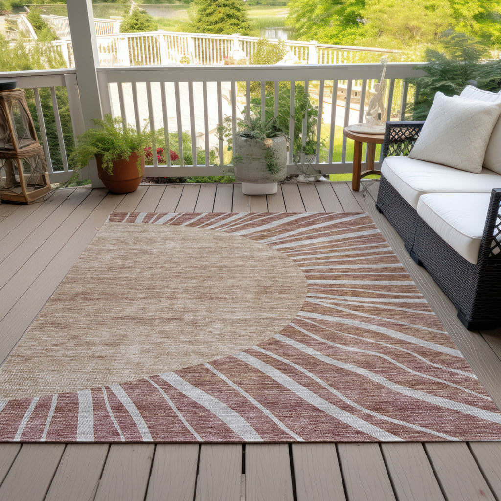 5' X 8' Orange Copper And Terra Cotta Abstract Washable Indoor Outdoor Area Rug