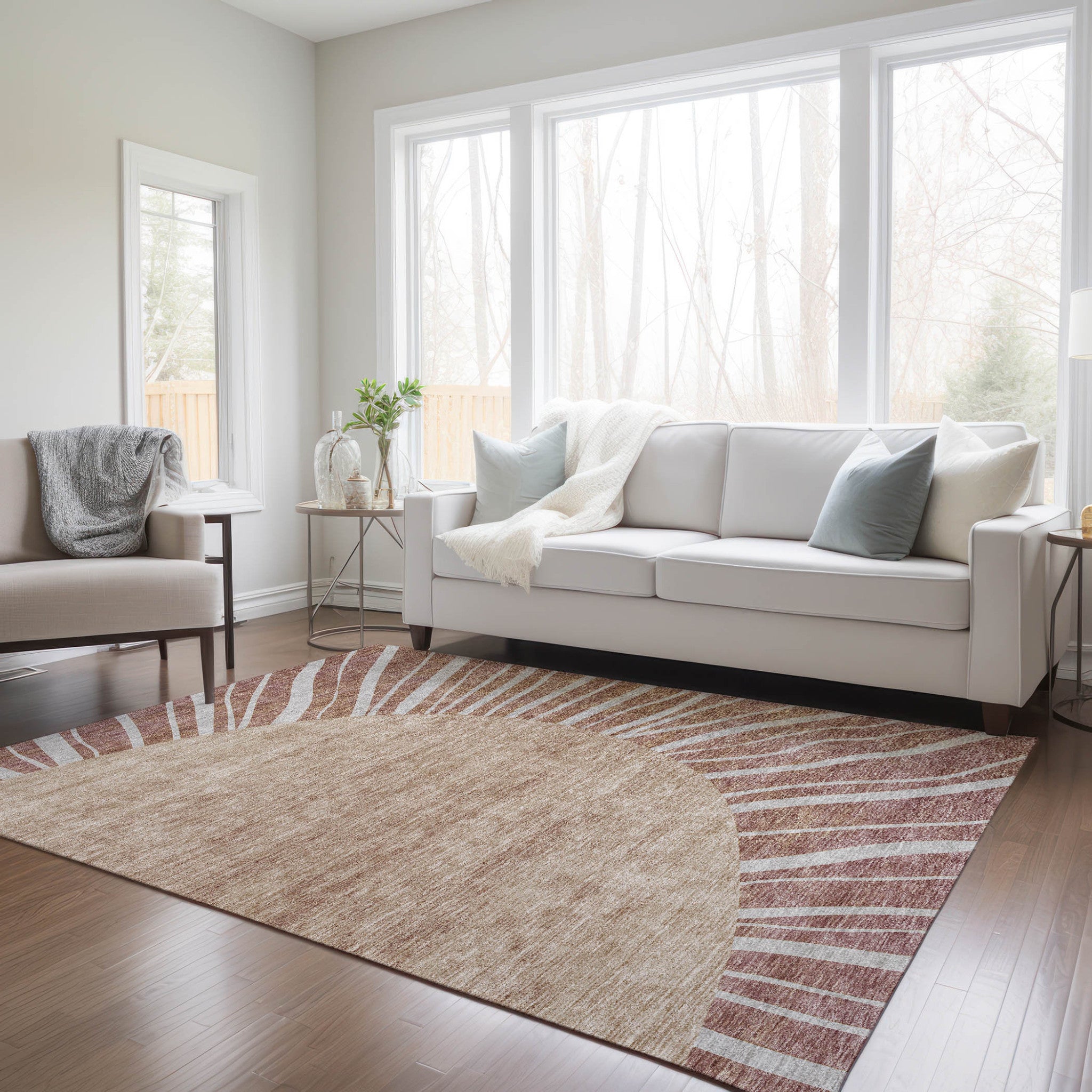 5' X 8' Orange Copper And Terra Cotta Abstract Washable Indoor Outdoor Area Rug