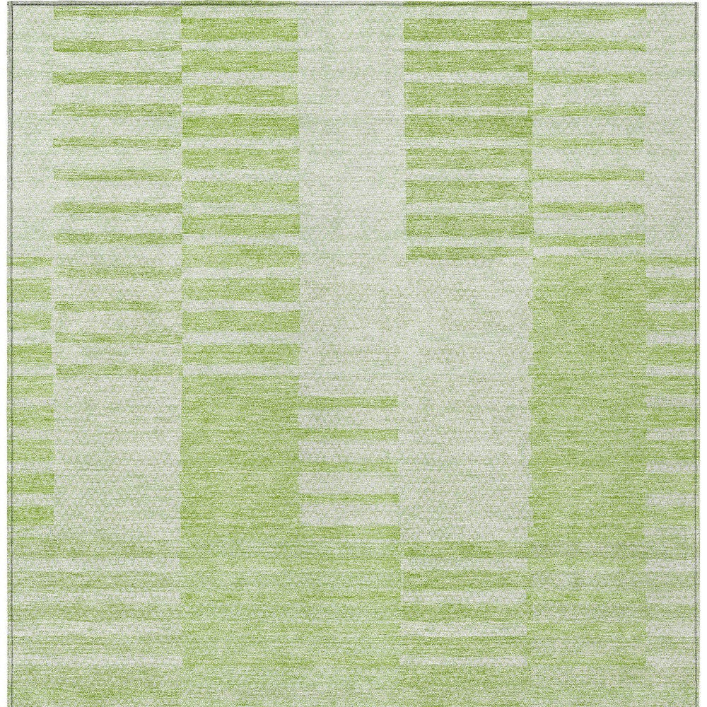 10' X 14' Artichoke Green And Mint Green Striped Washable Indoor Outdoor Area Rug