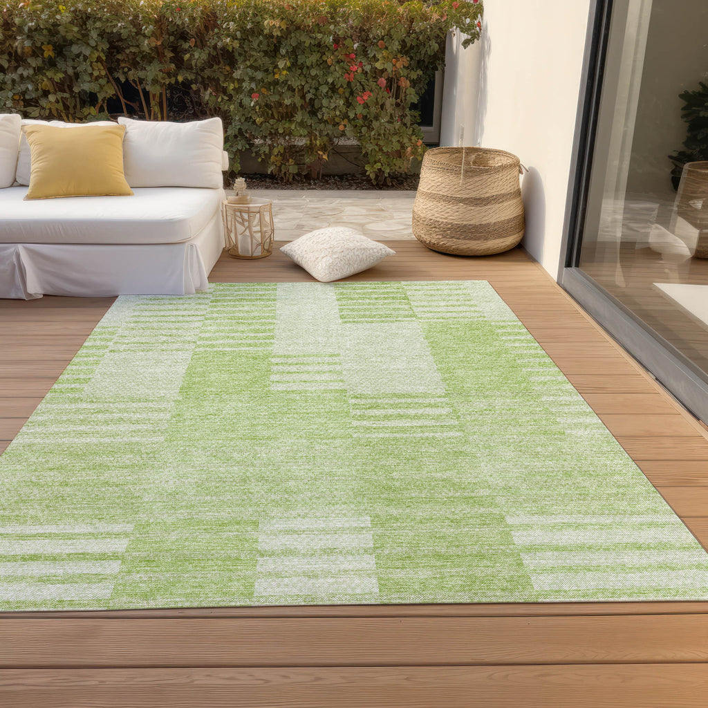 10' X 14' Artichoke Green And Mint Green Striped Washable Indoor Outdoor Area Rug