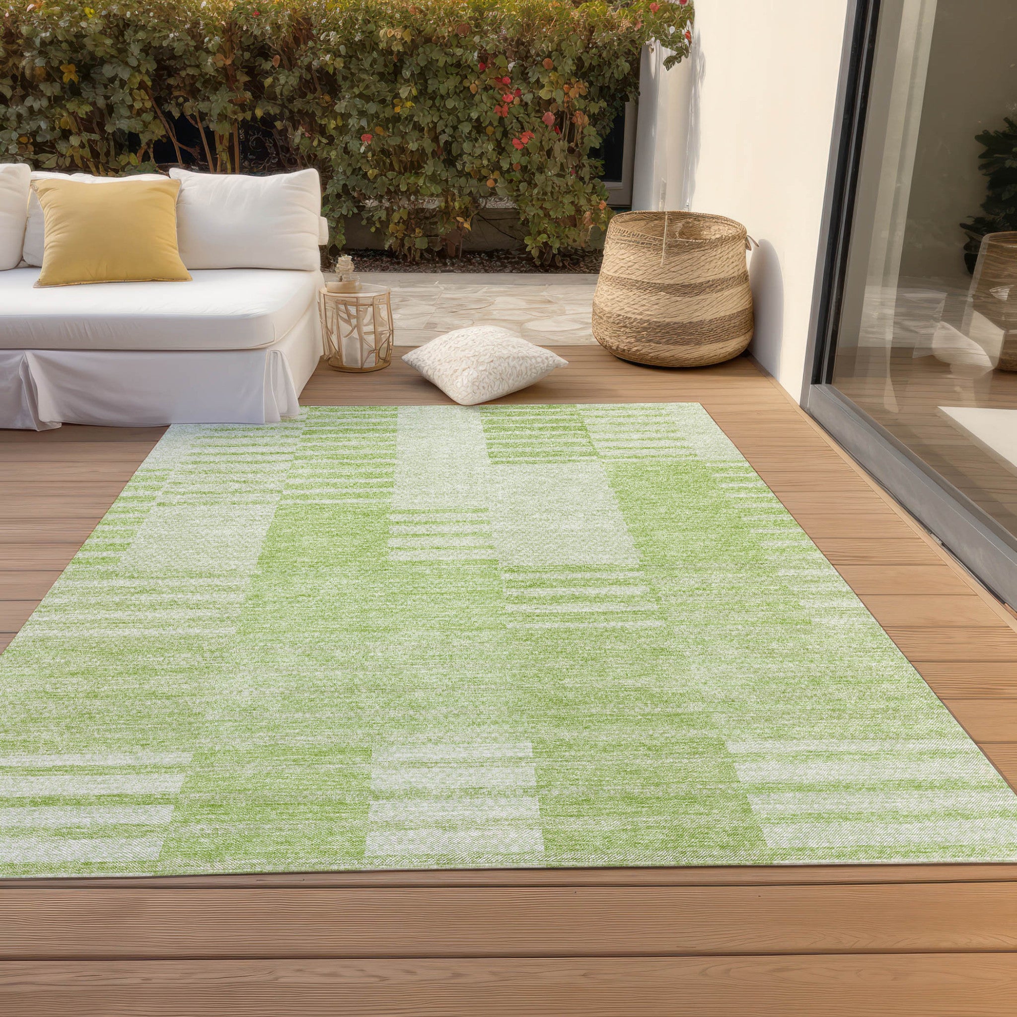 10' X 14' Artichoke Green And Mint Green Striped Washable Indoor Outdoor Area Rug