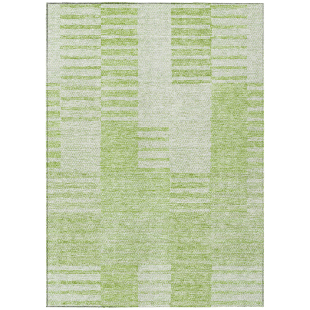 10' X 14' Artichoke Green And Mint Green Striped Washable Indoor Outdoor Area Rug