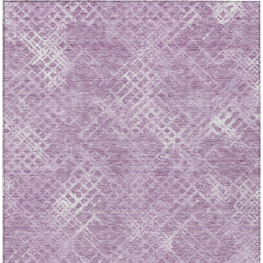 5' X 8' Lavender Purple And Ivory Geometric Washable Indoor Outdoor Area Rug
