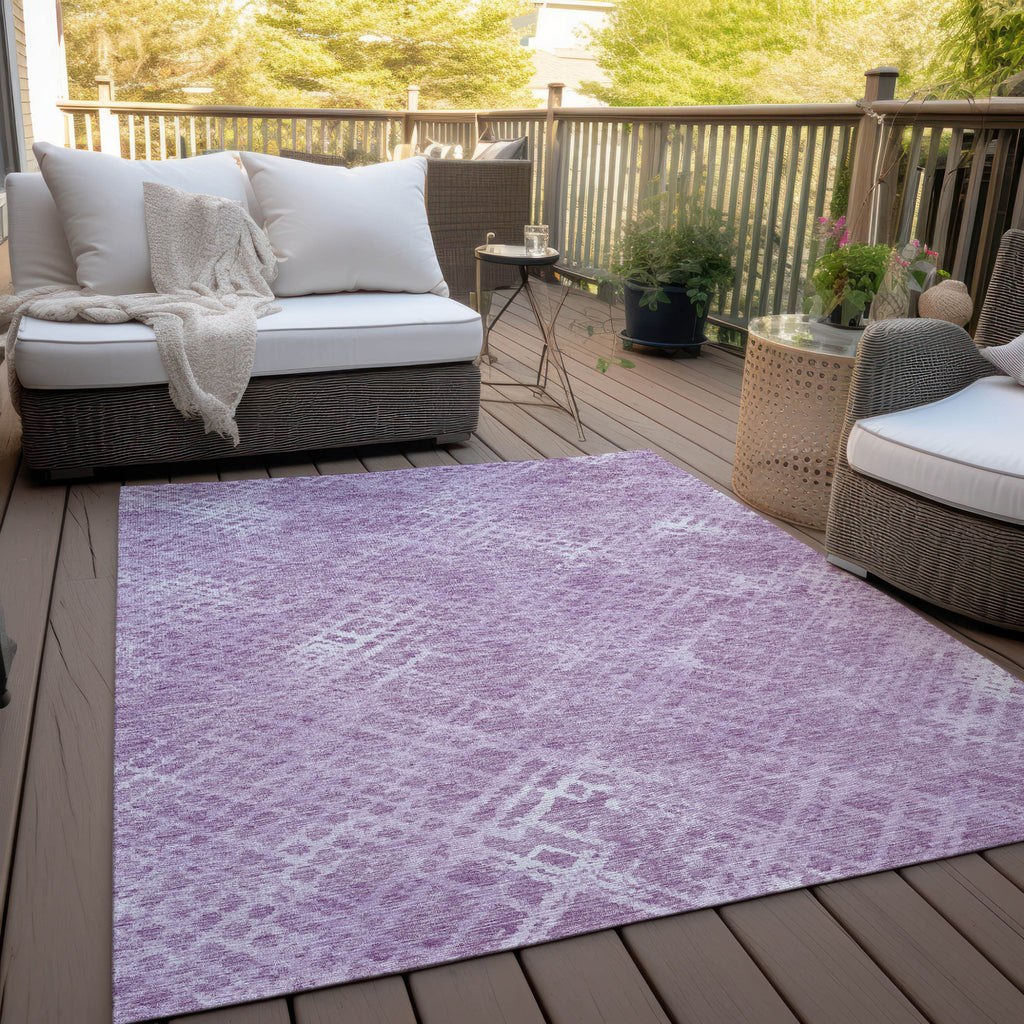 5' X 8' Lavender Purple And Ivory Geometric Washable Indoor Outdoor Area Rug