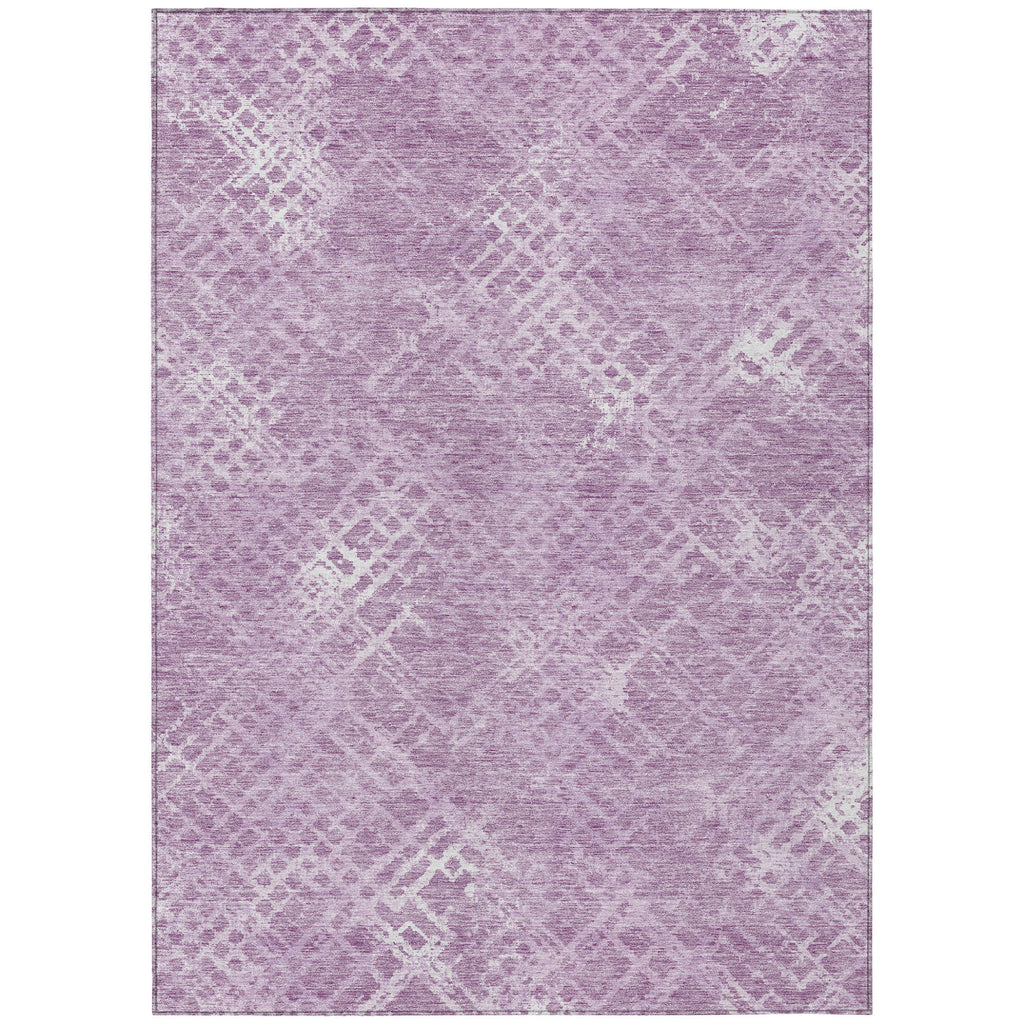 5' X 8' Lavender Purple And Ivory Geometric Washable Indoor Outdoor Area Rug