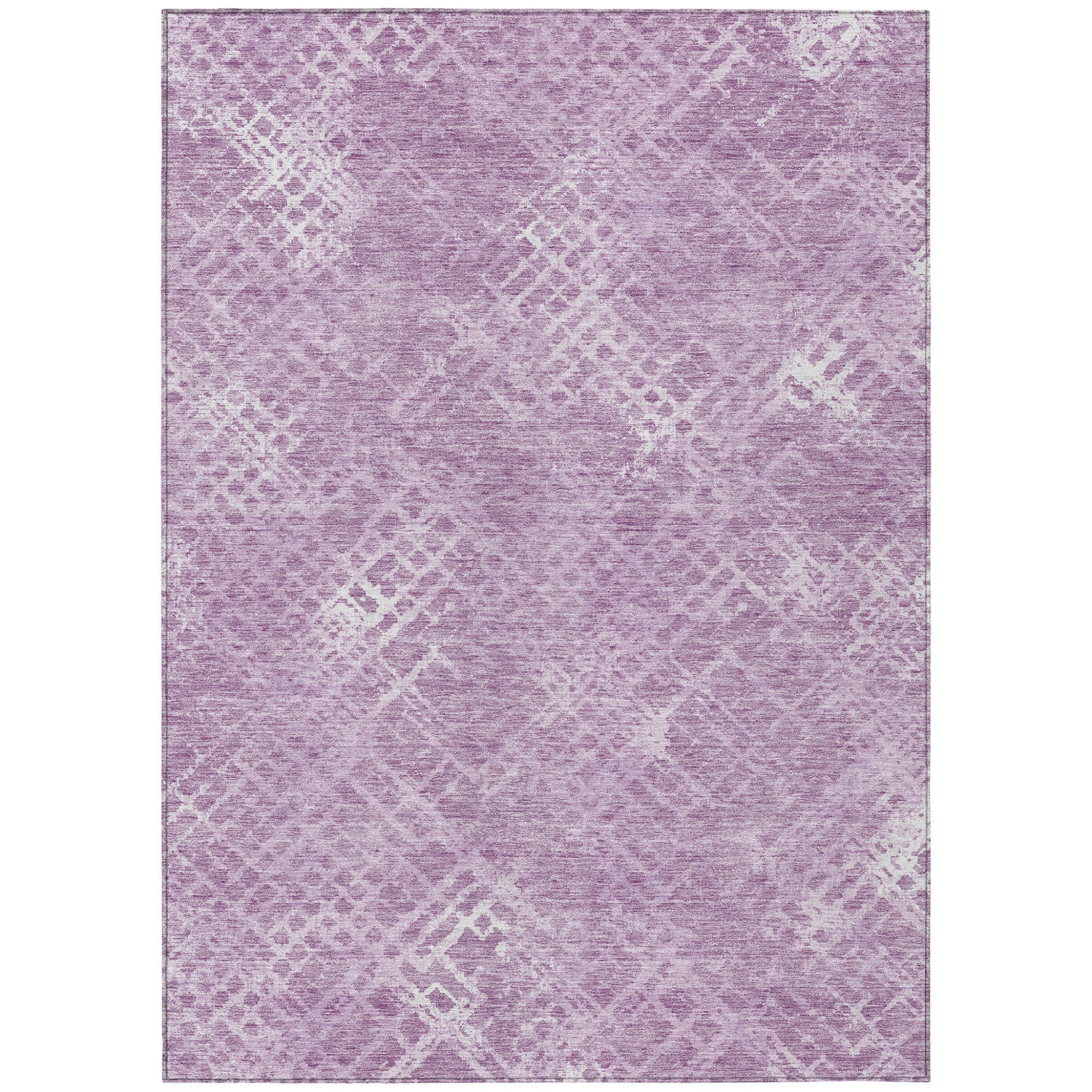 5' X 8' Lavender Purple And Ivory Geometric Washable Indoor Outdoor Area Rug