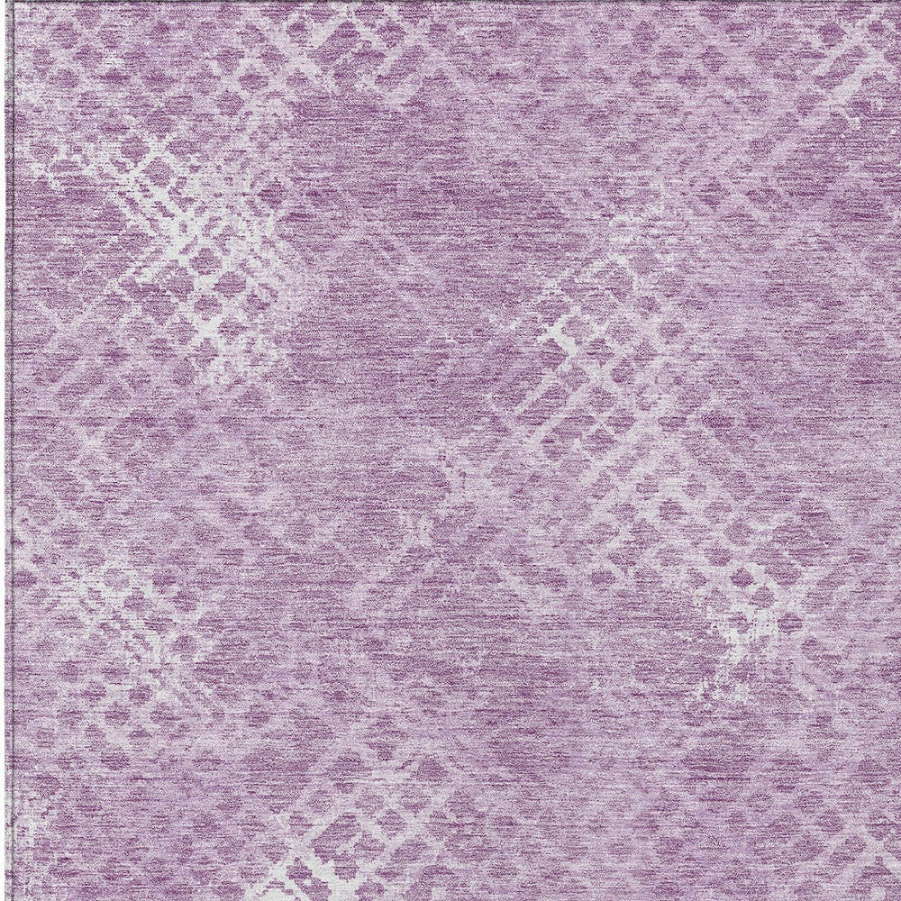 5' X 8' Lavender Purple And Ivory Geometric Washable Indoor Outdoor Area Rug