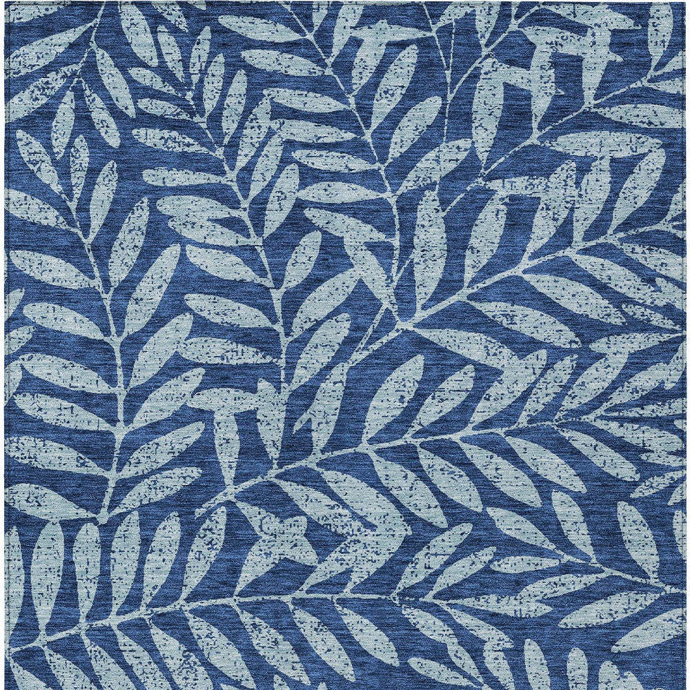 5' X 8' Navy Blue And Light Blue Floral Washable Indoor Outdoor Area Rug