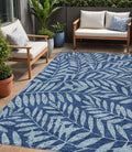 5' X 8' Navy Blue And Light Blue Floral Washable Indoor Outdoor Area Rug