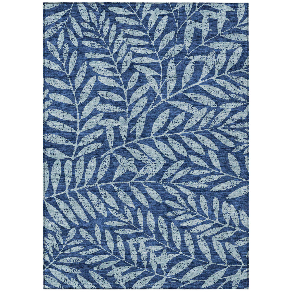 5' X 8' Navy Blue And Light Blue Floral Washable Indoor Outdoor Area Rug
