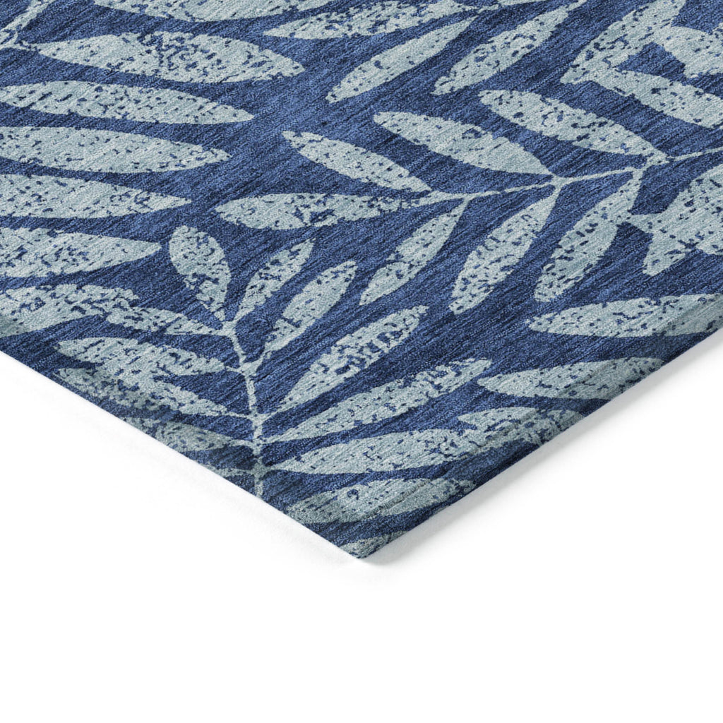 5' X 8' Navy Blue And Light Blue Floral Washable Indoor Outdoor Area Rug