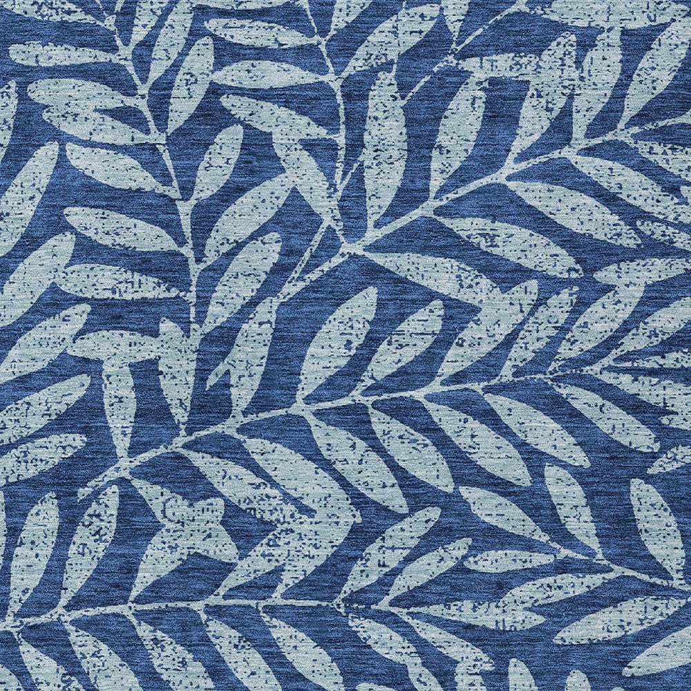 5' X 8' Navy Blue And Light Blue Floral Washable Indoor Outdoor Area Rug