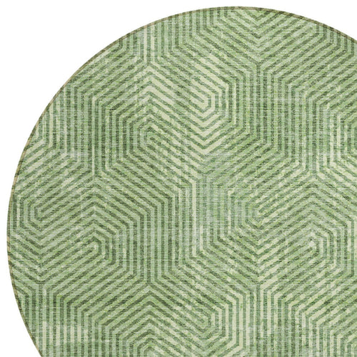 8' Green And Light Green Round Geometric Washable Indoor Outdoor Area Rug