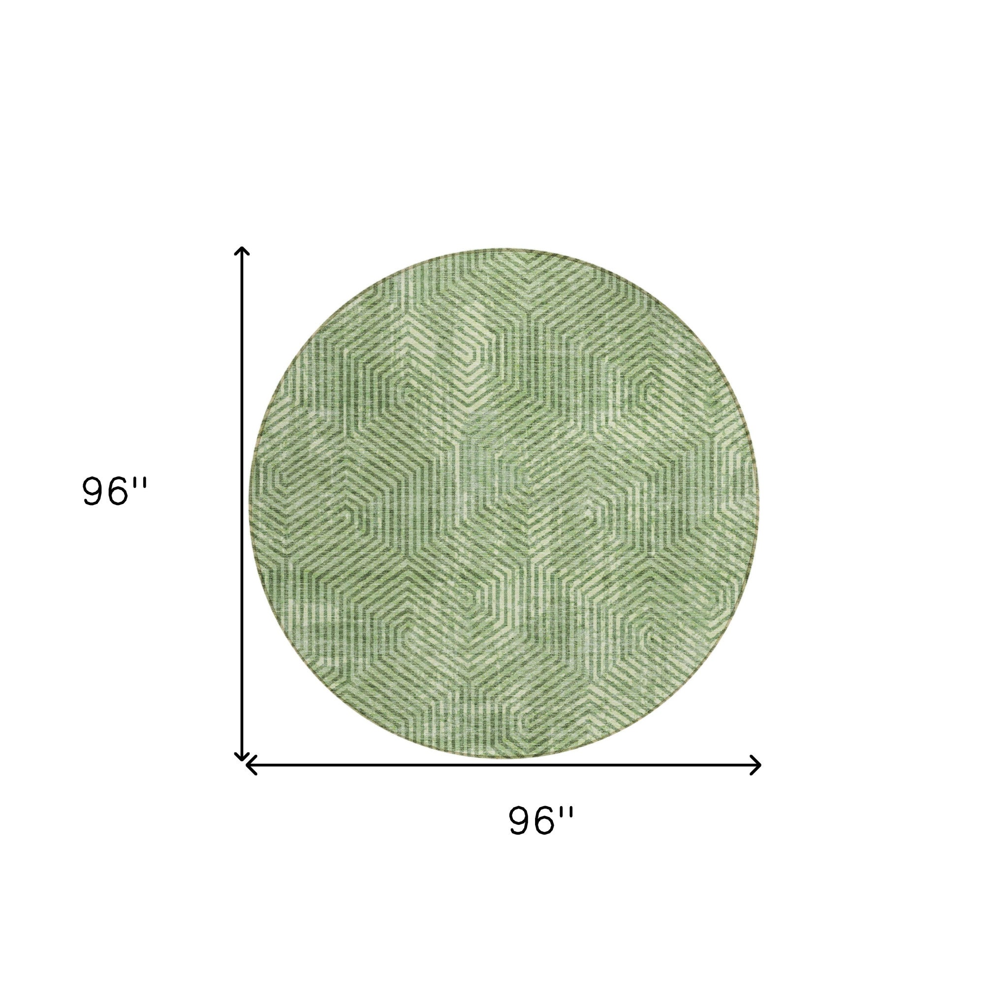 8' Green And Light Green Round Geometric Washable Indoor Outdoor Area Rug