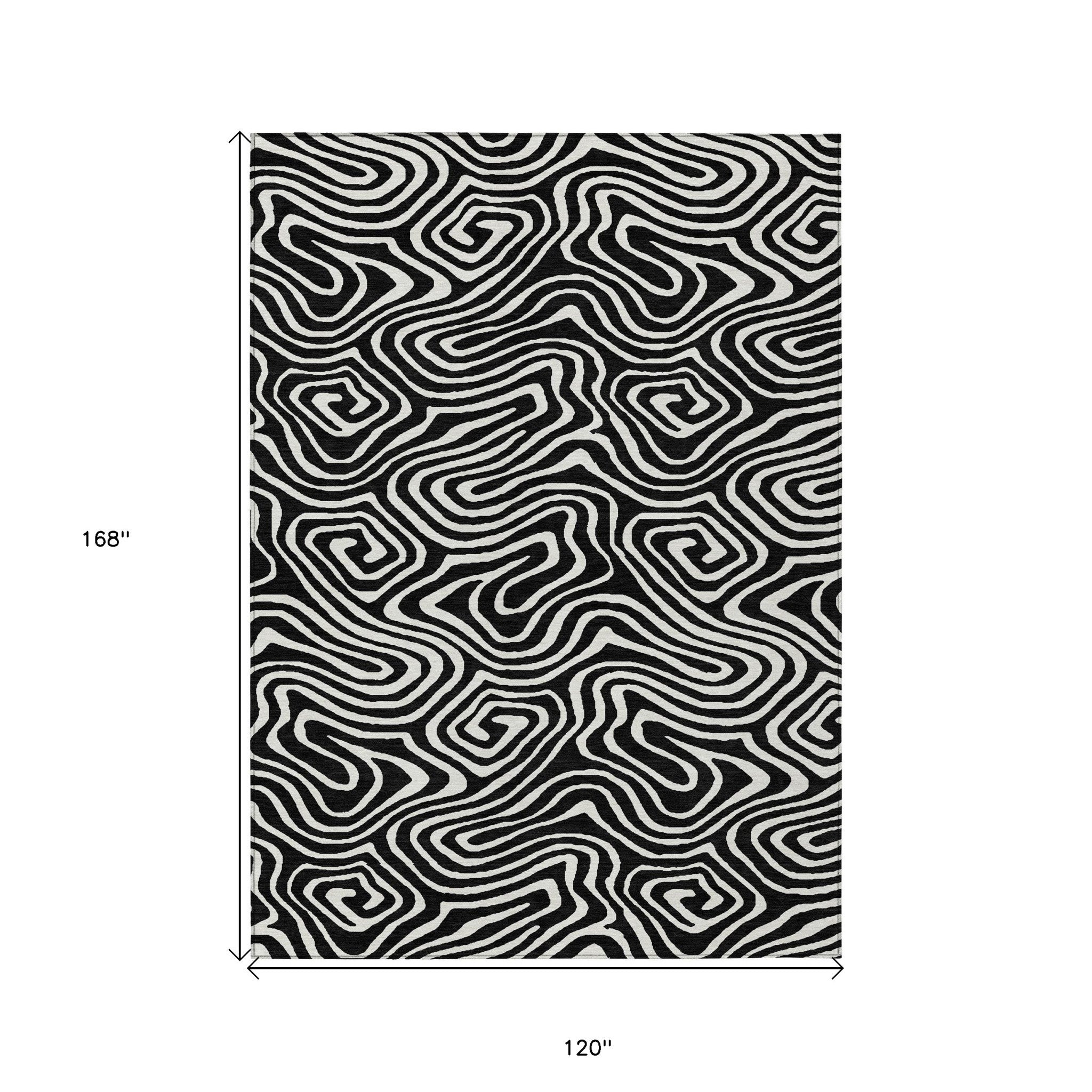 10' X 14' Black And Ivory Abstract Washable Indoor Outdoor Area Rug