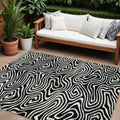 10' X 14' Black And Ivory Abstract Washable Indoor Outdoor Area Rug