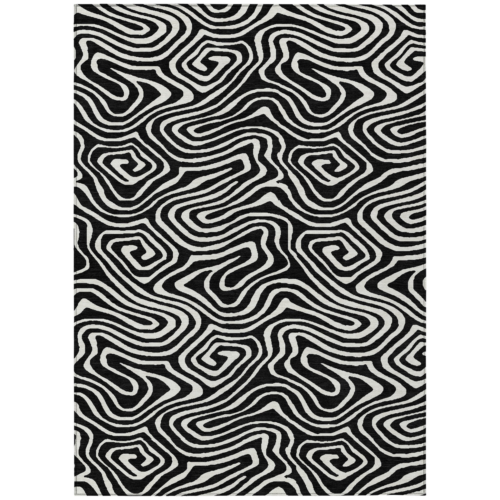 10' X 14' Black And Ivory Abstract Washable Indoor Outdoor Area Rug
