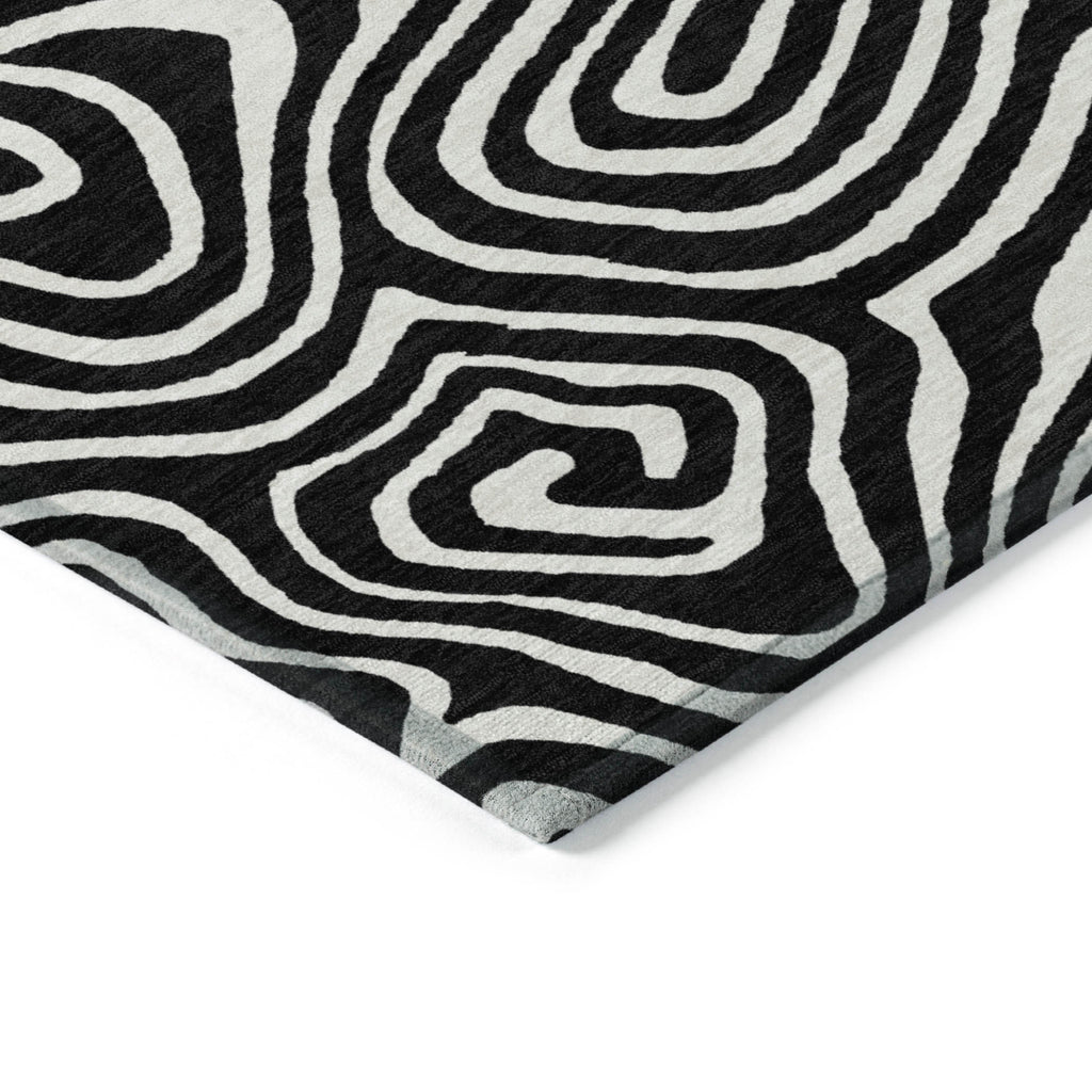10' X 14' Black And Ivory Abstract Washable Indoor Outdoor Area Rug
