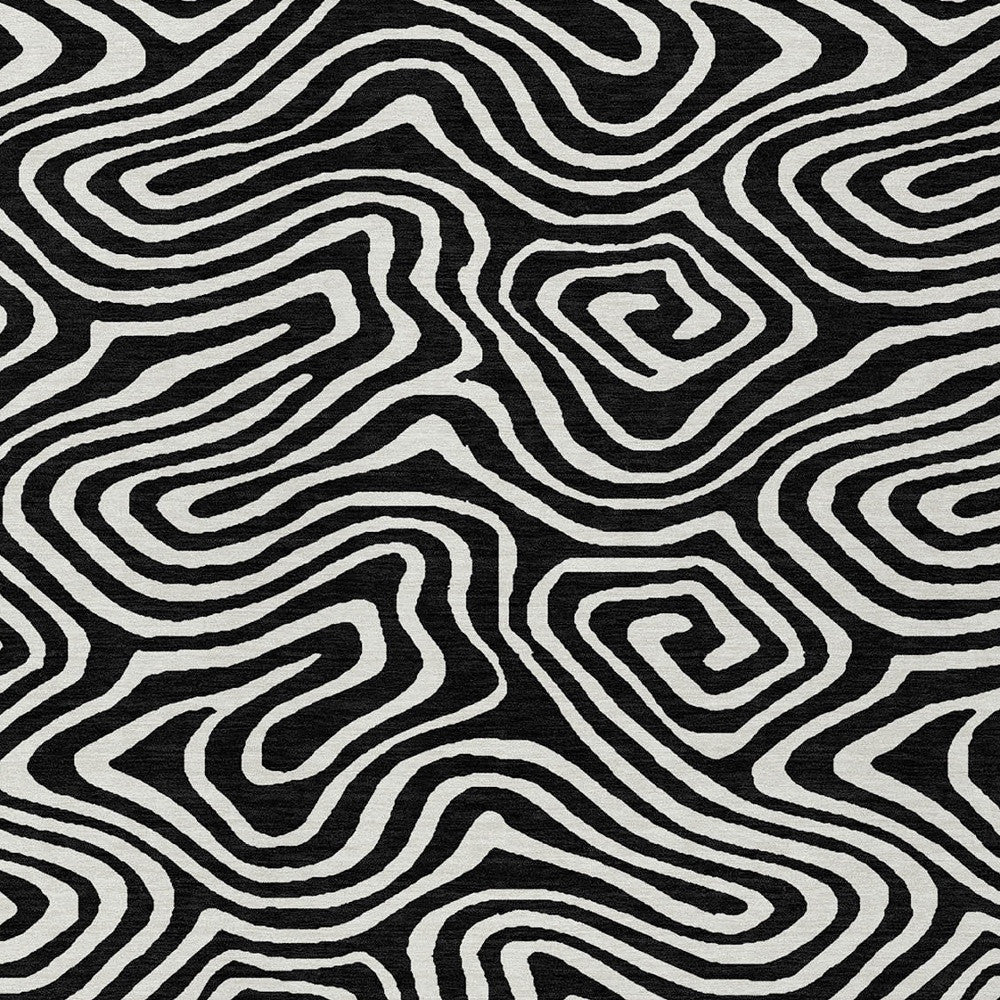 10' X 14' Black And Ivory Abstract Washable Indoor Outdoor Area Rug