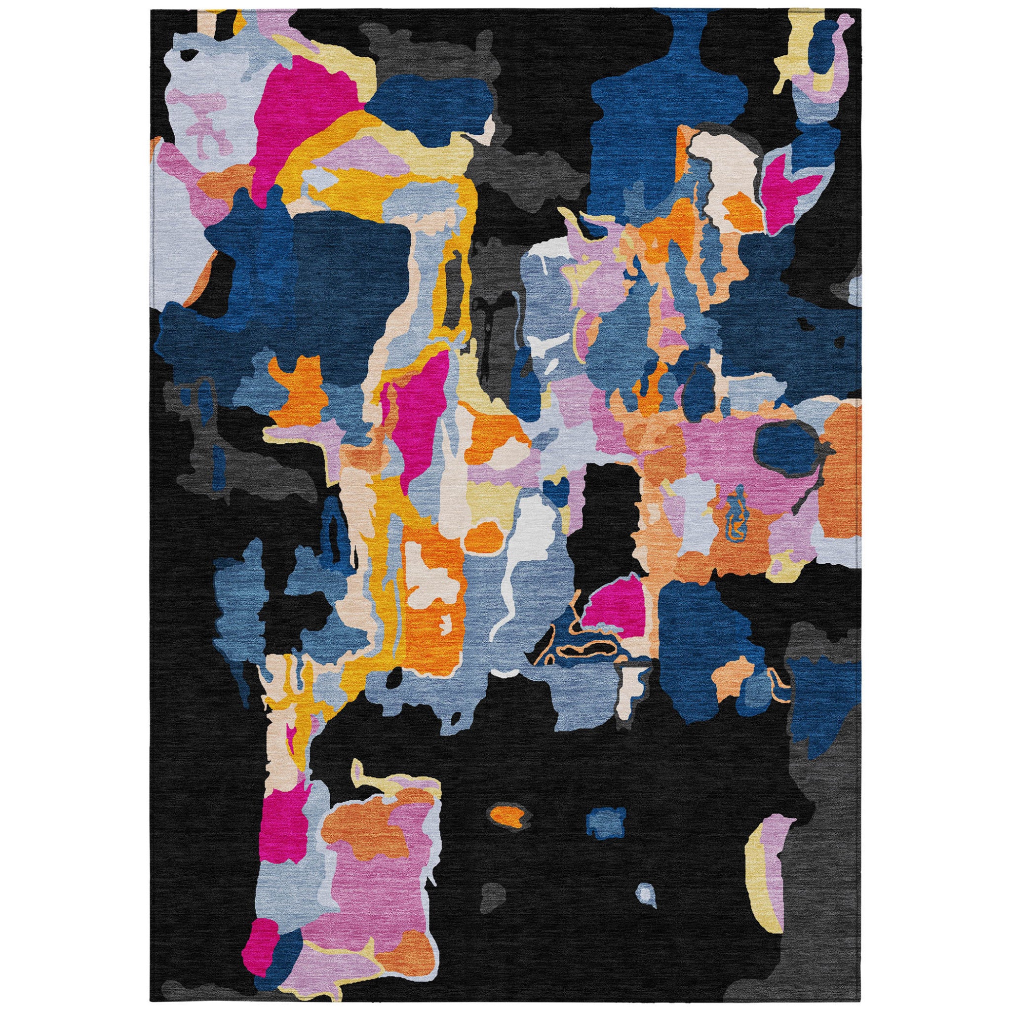 9' X 12' Black Blue And Pink Abstract Washable Indoor Outdoor Area Rug