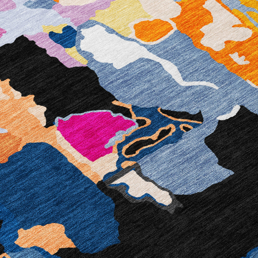 9' X 12' Black Blue And Pink Abstract Washable Indoor Outdoor Area Rug