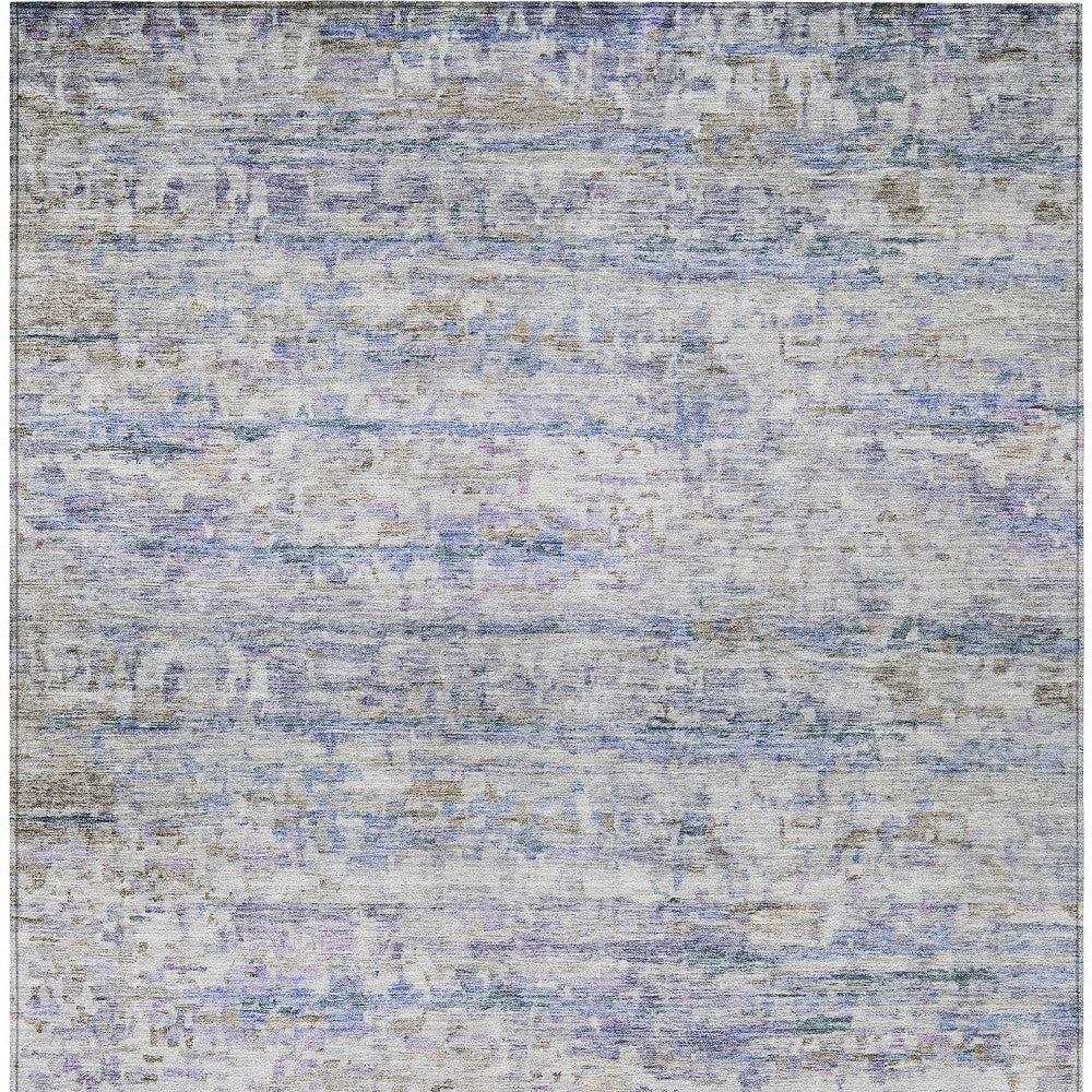 10' X 14' Blue Gray And Purple Striped Washable Indoor Outdoor Area Rug