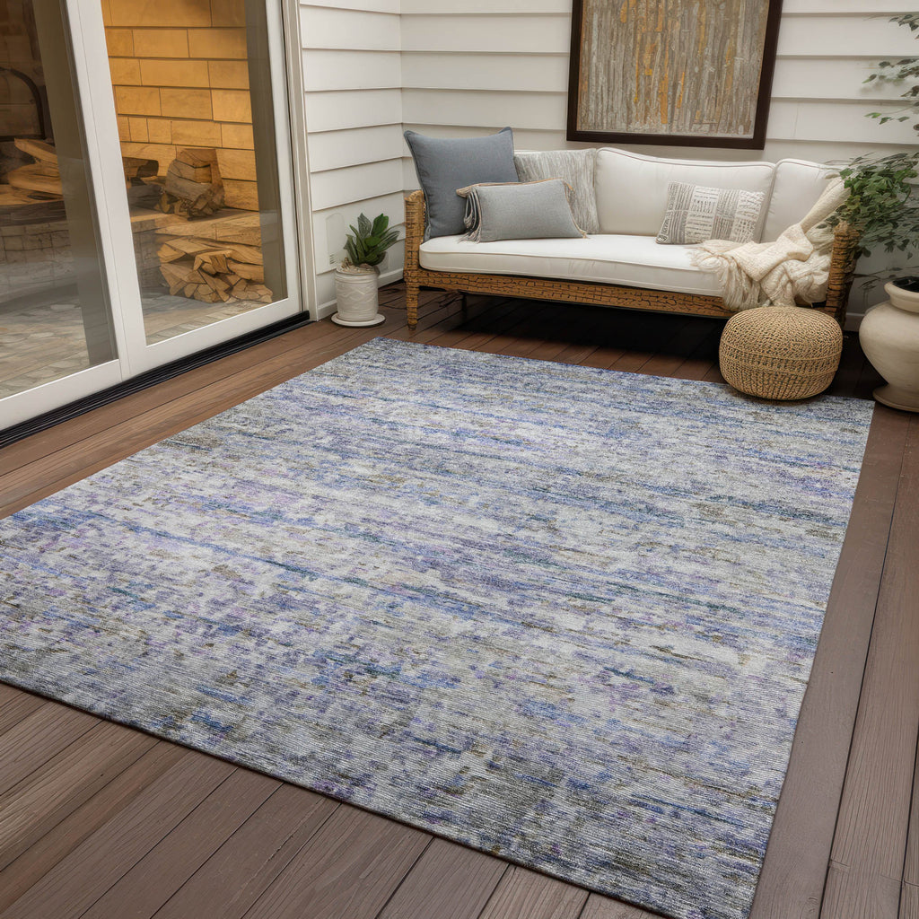 10' X 14' Blue Gray And Purple Striped Washable Indoor Outdoor Area Rug