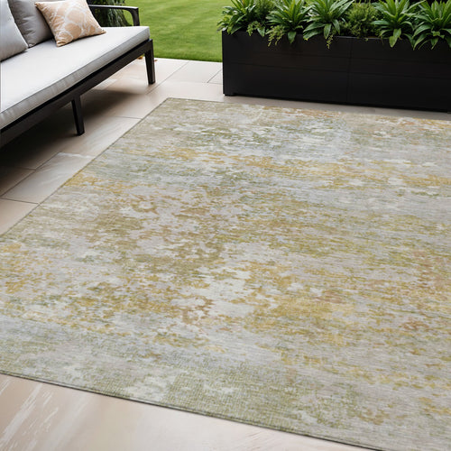 5' X 8' Sage Gold And Ivory Abstract Washable Indoor Outdoor Area Rug
