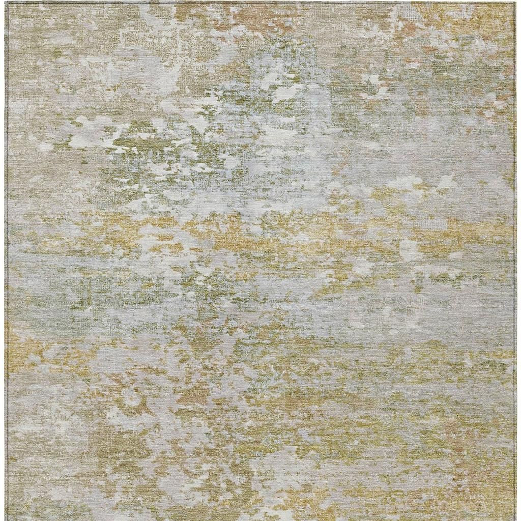 5' X 8' Sage Gold And Ivory Abstract Washable Indoor Outdoor Area Rug