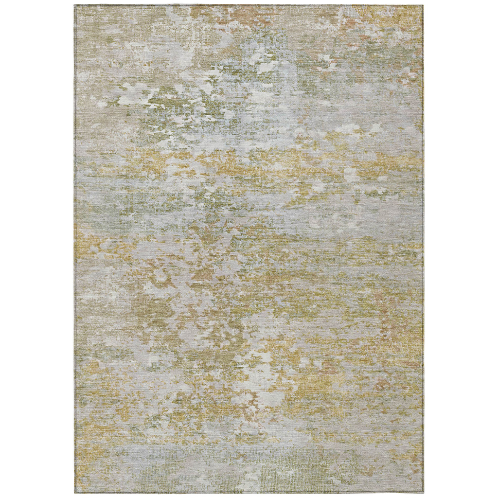 5' X 8' Sage Gold And Ivory Abstract Washable Indoor Outdoor Area Rug