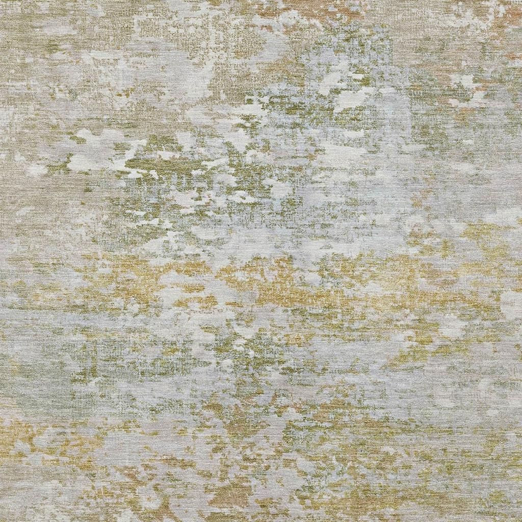 5' X 8' Sage Gold And Ivory Abstract Washable Indoor Outdoor Area Rug