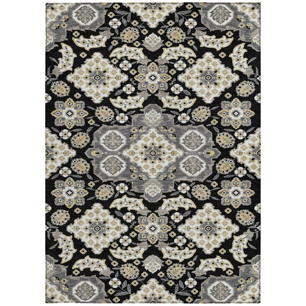 3' X 5' Black Gray And Beige Medallion Washable Indoor Outdoor Area Rug
