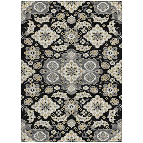 3' X 5' Black Gray And Beige Medallion Washable Indoor Outdoor Area Rug