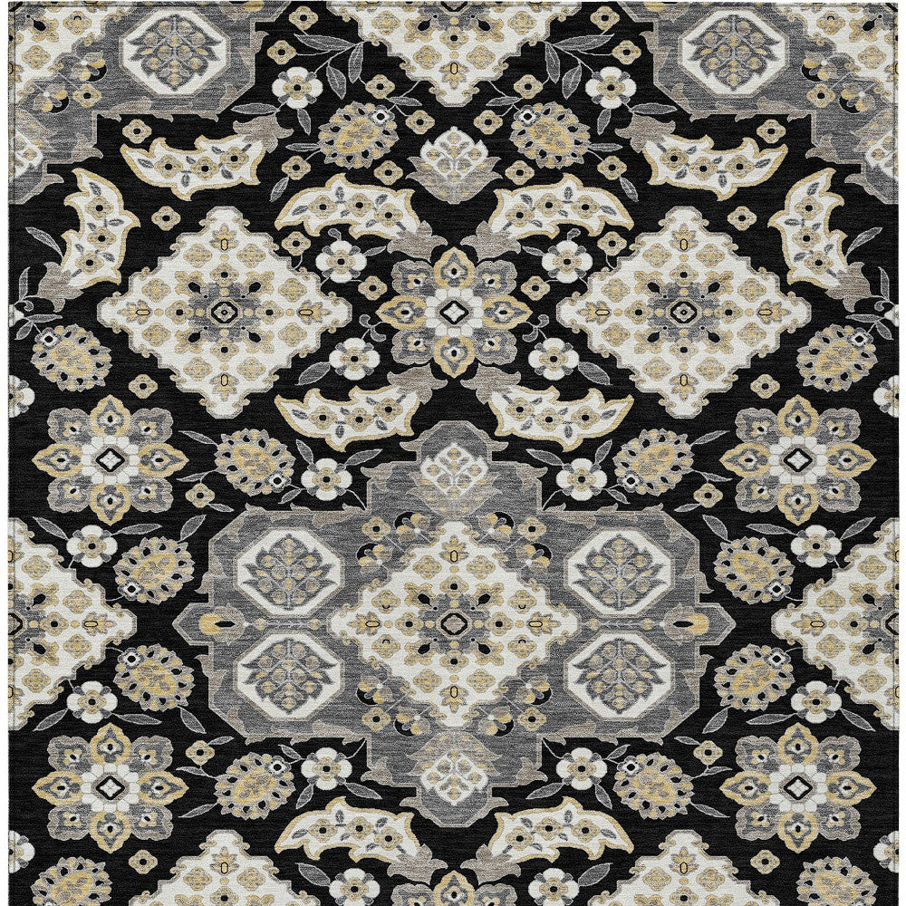 3' X 5' Black Gray And Beige Medallion Washable Indoor Outdoor Area Rug
