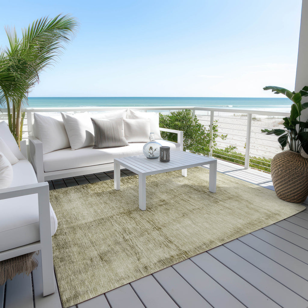 8' X 10' Khaki And Ivory Abstract Washable Indoor Outdoor Area Rug
