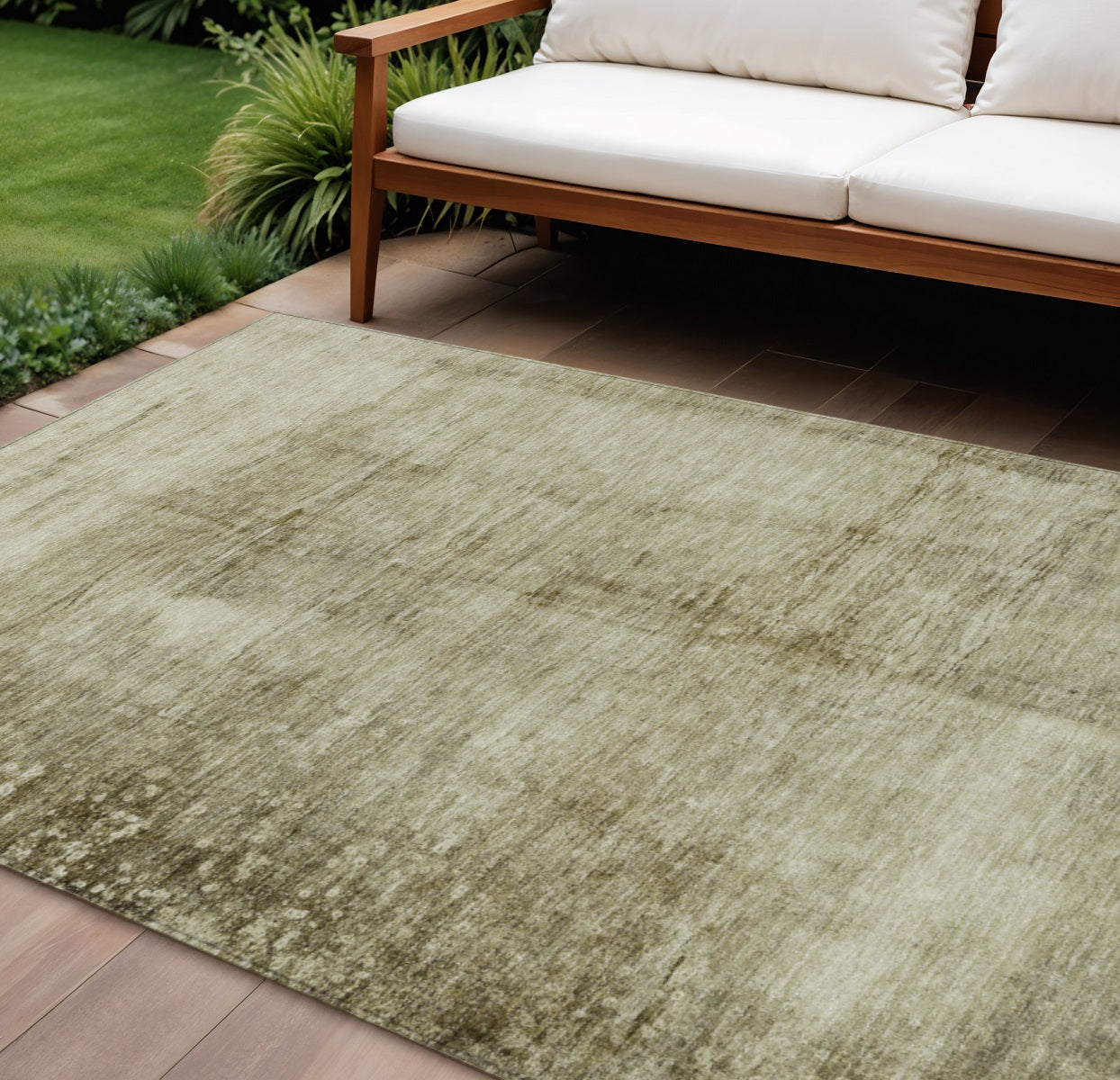 8' X 10' Khaki And Ivory Abstract Washable Indoor Outdoor Area Rug