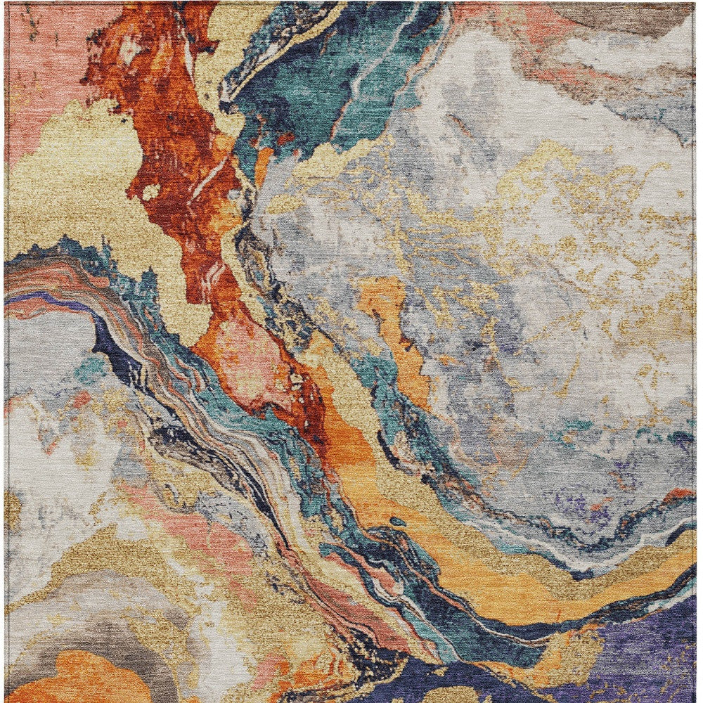 5' X 8' Linen And Charcoal Abstract Washable Indoor Outdoor Area Rug