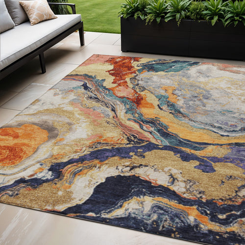 5' X 8' Linen And Charcoal Abstract Washable Indoor Outdoor Area Rug