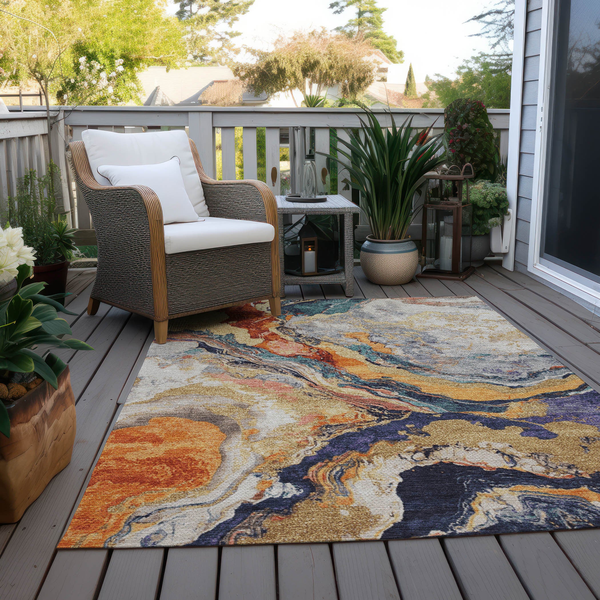 5' X 8' Linen And Charcoal Abstract Washable Indoor Outdoor Area Rug