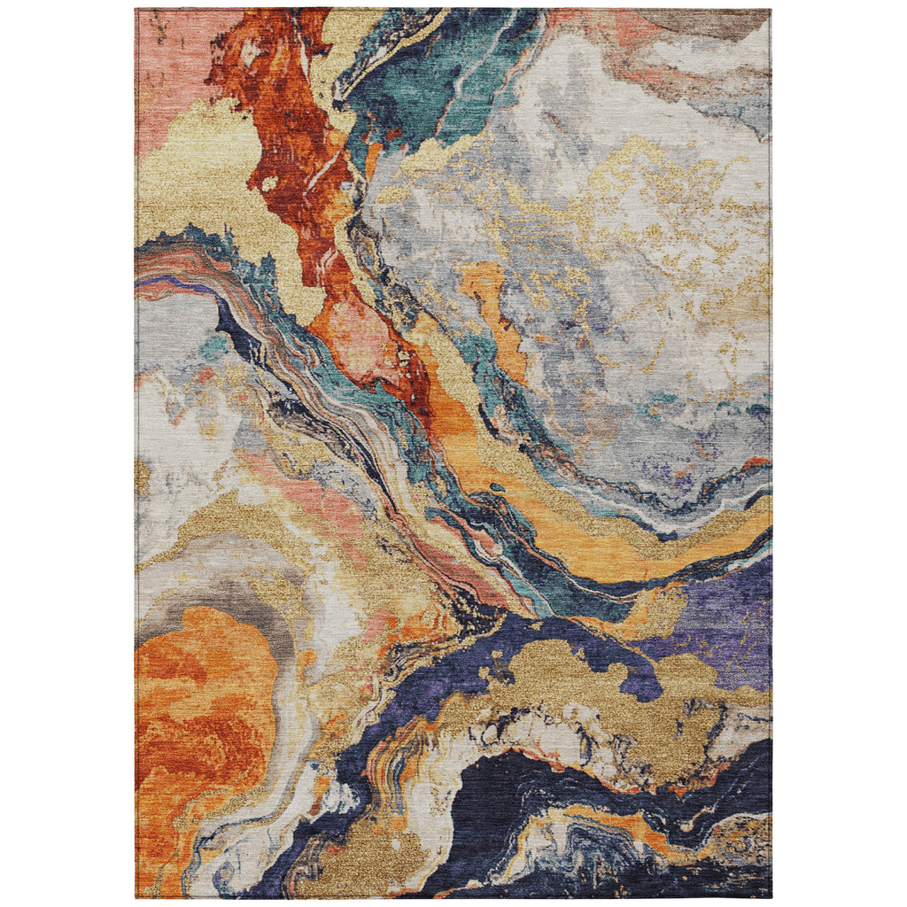 5' X 8' Linen And Charcoal Abstract Washable Indoor Outdoor Area Rug