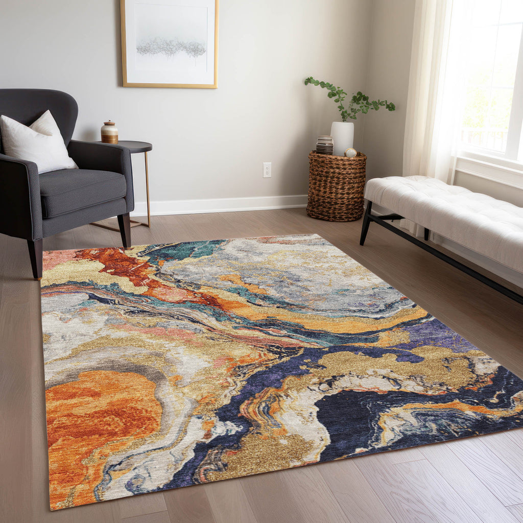 5' X 8' Linen And Charcoal Abstract Washable Indoor Outdoor Area Rug