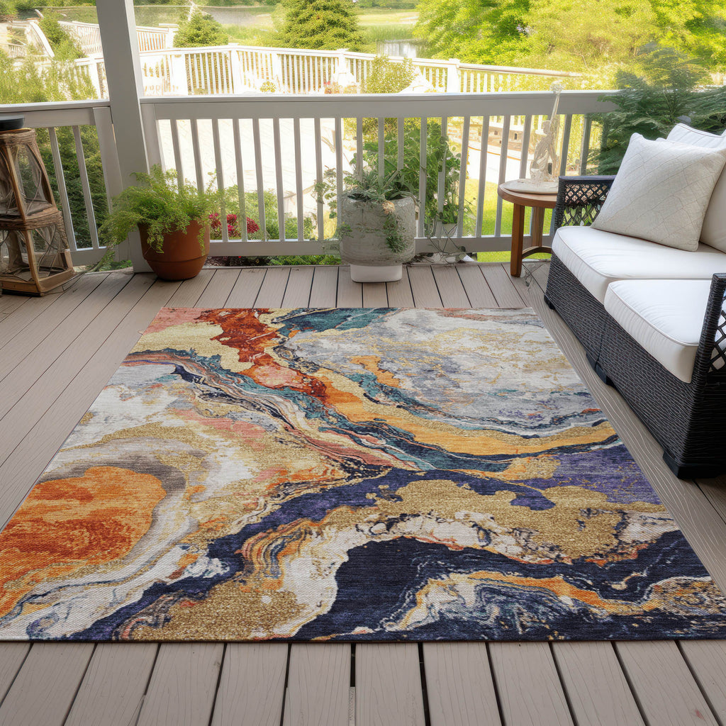 5' X 8' Linen And Charcoal Abstract Washable Indoor Outdoor Area Rug